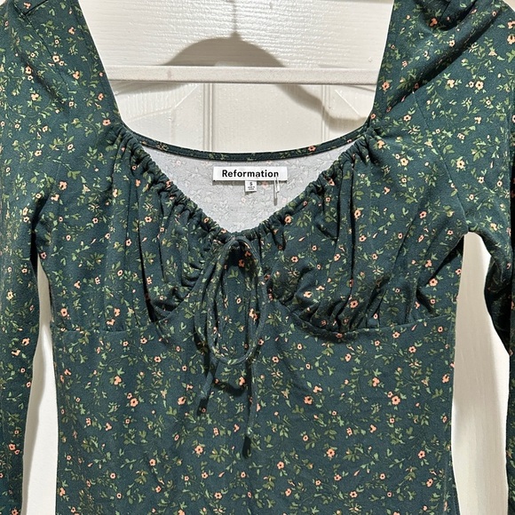 Reformation Anjeline Long sleeve stretch tencel Lyocell Knit Floral Dress Green - Picture 5 of 7